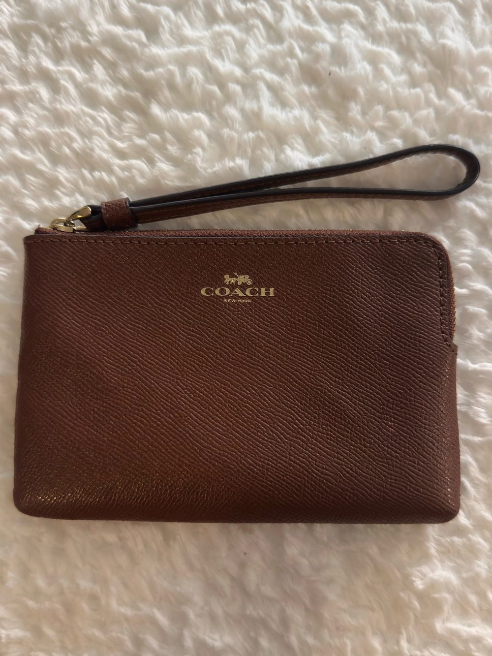 Coach Brown Leather Wristlet Pouch with Gold Logo